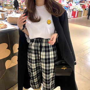 韩国东大门2023新款前短后长开叉可爱笑脸贴布短袖T恤女打底衫