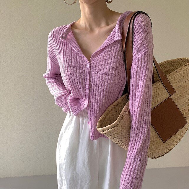 韩国圆领修身长袖冰丝针织衫