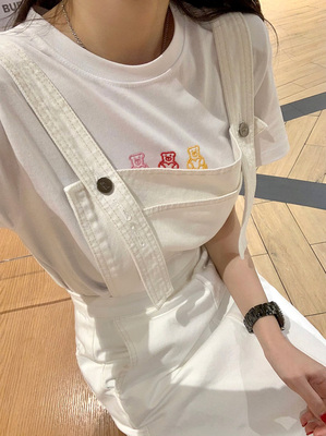 韩国刺绣小熊短袖t恤女