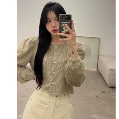 韩国毛绒绒圆领泡泡袖衬衫外套