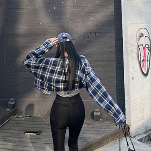 女宽松上衣防晒衫 韩国东大门2025春装 衬衫 百搭复古格子短款 女 新款