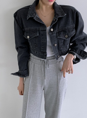 韩国东大门2025春秋新款炸街复古小个子黑色短款牛仔外套女夹克