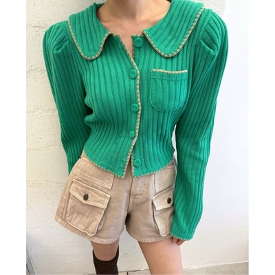 韩国娃娃领竖条纹针织毛衣