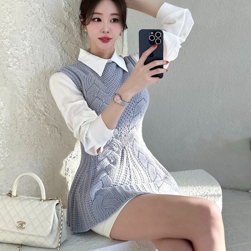 韩国针织无袖背心上衣女外穿马甲