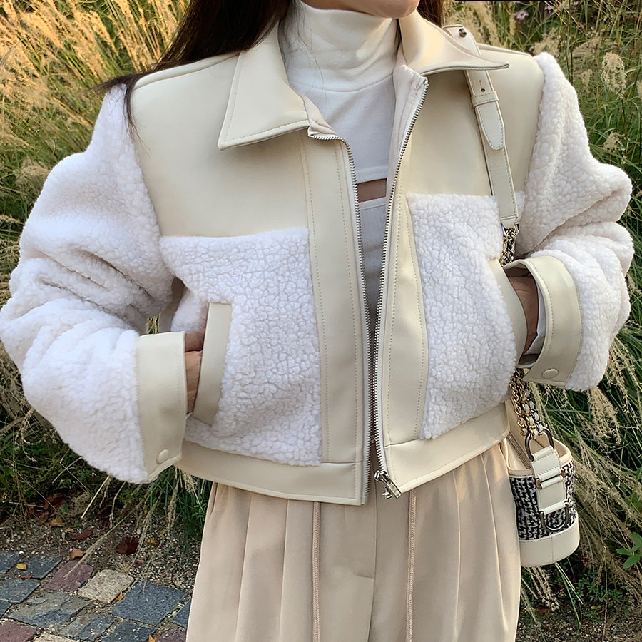 韩国洋气翻领皮毛一体毛绒外套