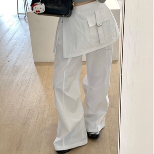 韩国东大门设计感可拆卸裙围个性宽松显瘦褶皱工装风直筒休闲裤女