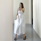 吊带裙中长款 韩国东大门2025夏装 休闲减龄收腰显瘦无袖 背带连衣裙