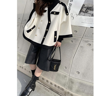 韩国东大门高级感斗篷呢子大衣外套女小香风宽松羊绒披肩蝙蝠衫