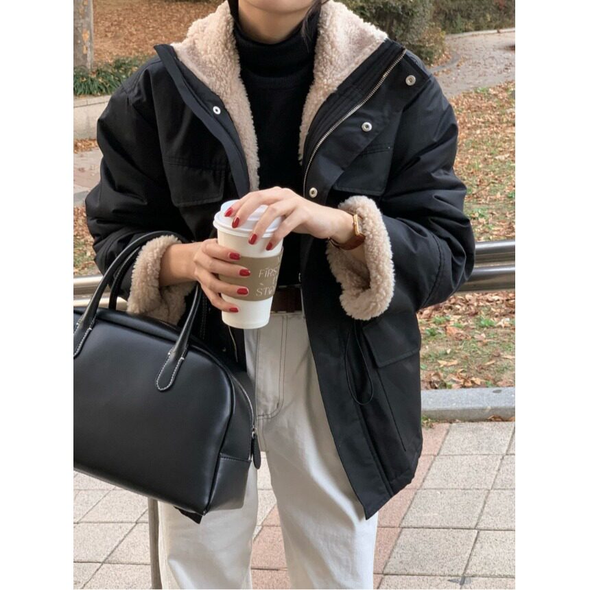 韩国工装风保暖羊羔毛棉服外套