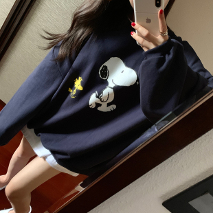 韩国东大门2025春新款懒惰风史努比联名款卡通宽松落肩休闲卫衣女