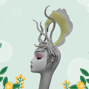 新开场歌伴舞大摆裙头饰现代花瓣立体银色亮片叶子舞蹈头饰可弯折