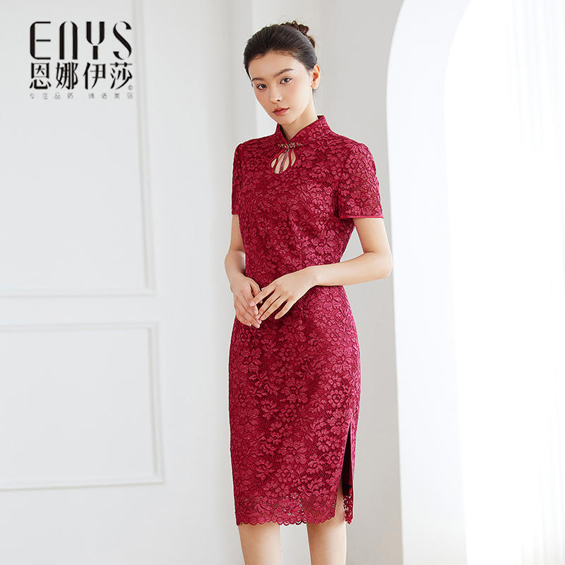 25新款喜妈妈婚宴蕾丝立领旗袍