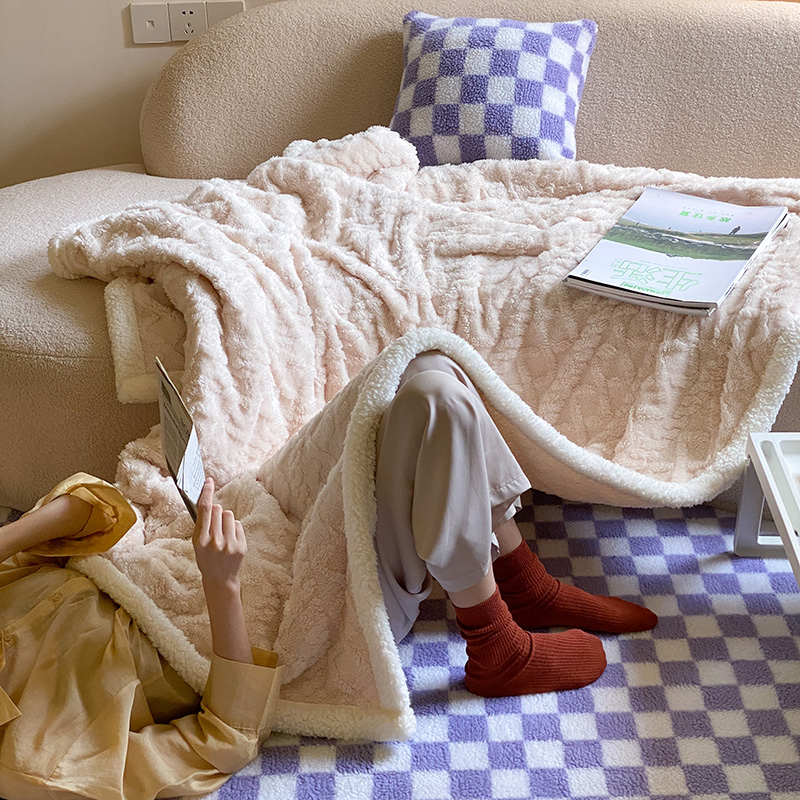 北欧风简约沙发毯冬季纯色高端软绵绵毛毯加厚保暖柔软珊瑚绒毯子