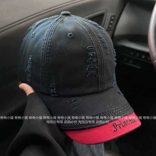 美式撞色新款小众破洞棒球帽子男女时尚百搭显脸小潮牌春夏鸭舌帽