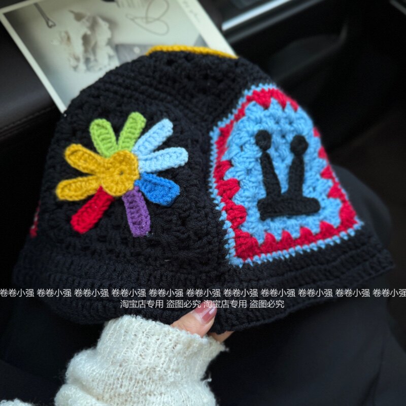 权志龙GD同款小雏菊手工钩织帽子应援帽秋冬毛线渔夫帽男女百搭潮