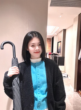 DEBBIE C 黑羊羔 韩系慵懒风宽松黑色羊羔毛中长款大衣外套女