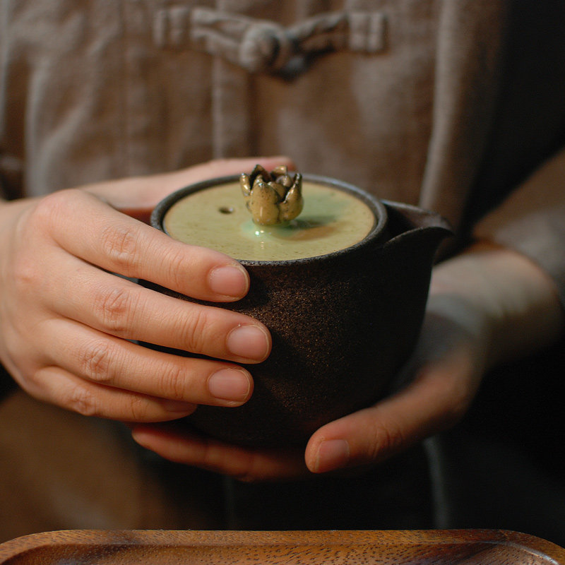 喜悦茶铺/粗陶手抓壶全手工工夫茶具中式盖碗泡碗宝瓶 处处莲花开