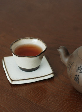 喜悦茶铺 全手工粗陶花口品茗杯主人杯普洱茶器工夫茶杯紫砂窑变