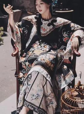 清朝大宅门晋商少奶奶服装清汉女斜襟立领上衣马面裙国风印花服饰