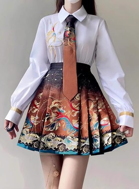 中国风JK制服少女新中式短裙仿妆短款马面裙明制汉元素改良半身裙