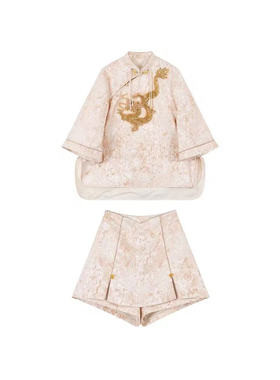 原创设计感烛龙令唐装外套短裤新中式时尚套装女秋季复古宽松气质