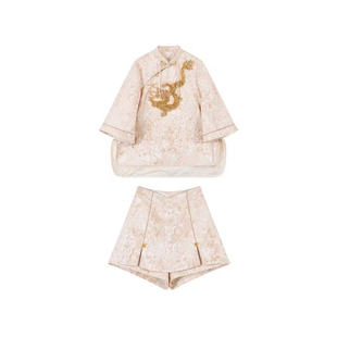 外套短裤 女秋季 新中式 套装 复古宽松气质 时尚 原创设计感烛龙令唐装