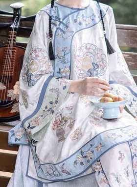 清汉女装清代宫廷装汉元素古董衣印花上衣马面裙套装晋商少奶奶服