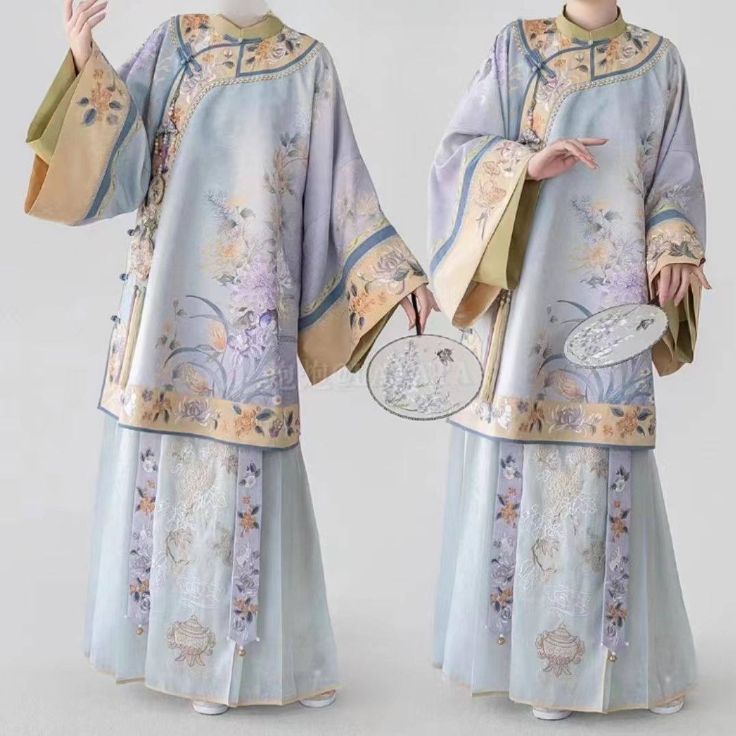 新中式复原感倒大袖日常改良印花清汉女套装满族古装氅衣马面裙夏,女装/女士精品,汉服套装,淘宝优惠券,粉丝福利购,淘宝优惠卷