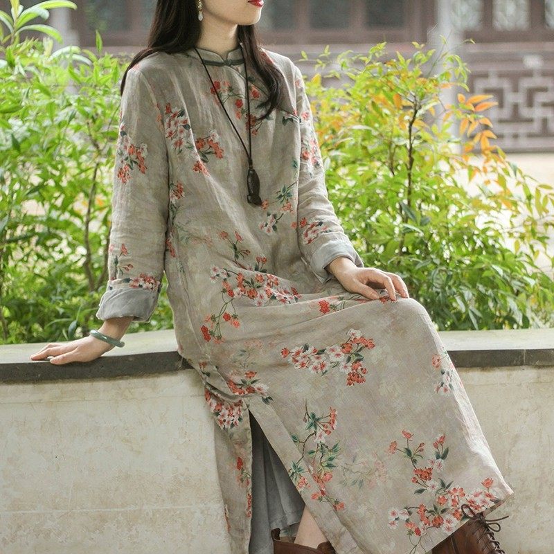 禅意秋冬中国风原创苎麻加绒旗袍文艺宽松盘扣女装加厚袍子连衣裙,女装/女士精品,连衣裙,淘宝优惠券,粉丝福利购,淘宝优惠卷