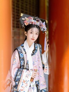 原创汉服女装清代印花古装清朝氅衣齐腰裙全套格格服装旗装两件套