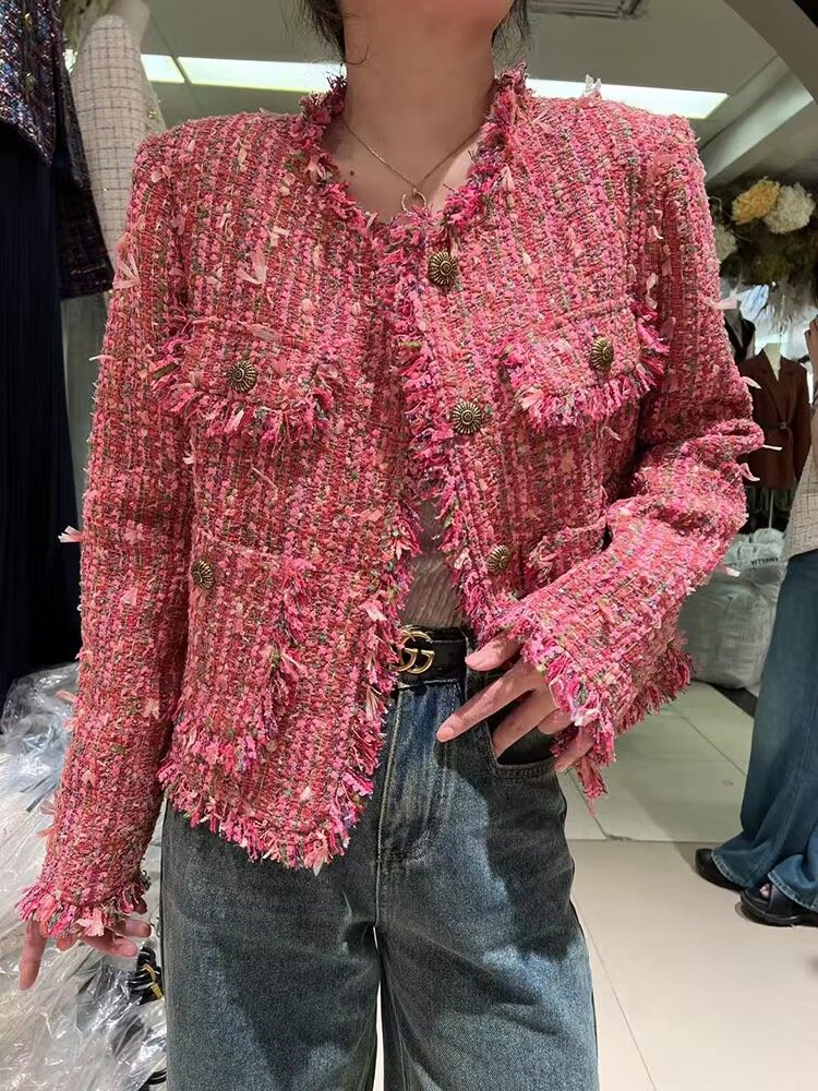 小香风羽绒服外套女短款秋冬装设计感小众重工欧货大牌粗花呢上衣