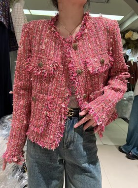 小香风羽绒服外套女短款秋冬装设计感小众重工欧货大牌粗花呢上衣