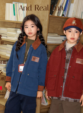 ARF原创 秋冬男女童翻领夹棉外套巴恩风工装夹克百搭加棉3M棉服