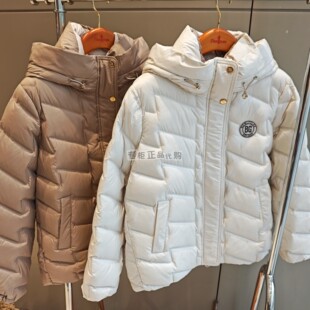 比音勒芬正品冬季女士连帽羽绒服保暖90白鸭绒直冲绒防钻绒