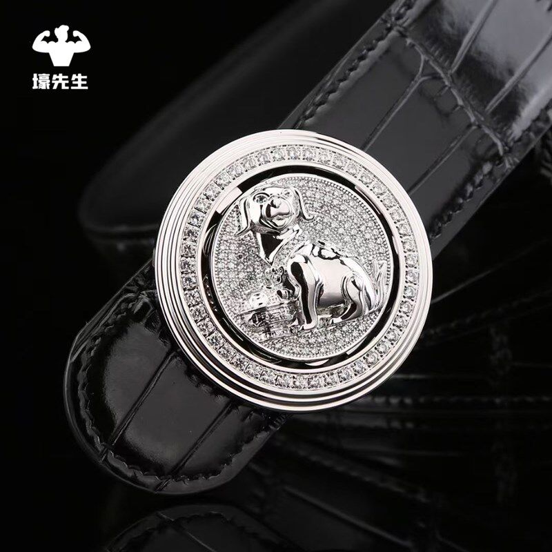 新款十二生肖狗旋转扣皮带男时来运转头层牛皮鳄鱼纹兔子头裤腰带