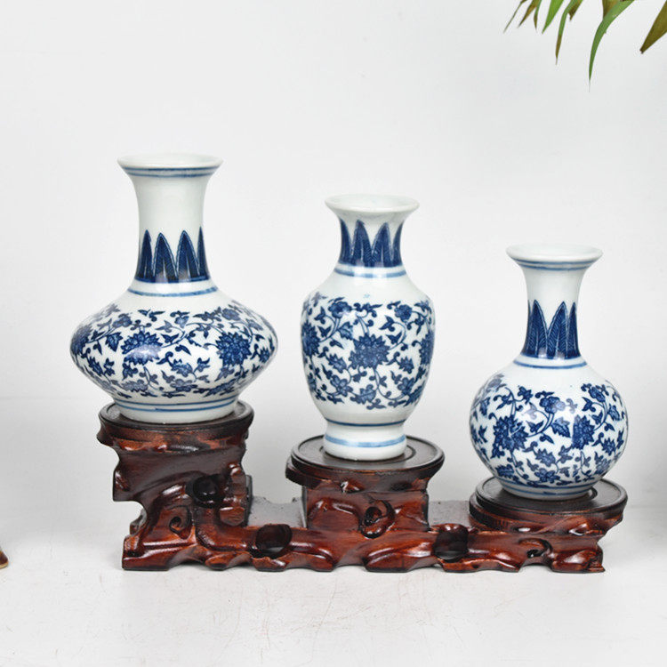 景德镇陶瓷器博古架迷你仿古青花瓷小花瓶水培摆件装饰工艺品瓷瓶