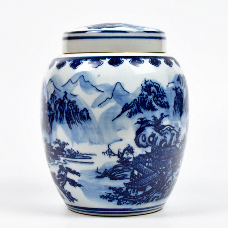 景德镇陶瓷器仿古青花瓷罐中药坛储物罐子客厅摆设摆件工艺品带盖
