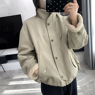 赵可乐~派克羊羔绒外套棉衣2025冬季宽松立领拉链棉服