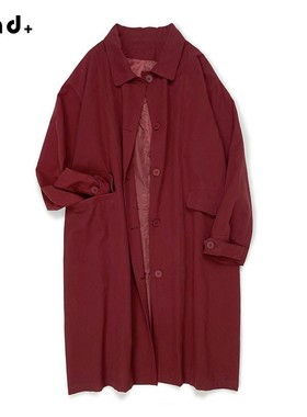 202WT27 Found+风衣外套女2025秋新款卡其红色过膝中长款大衣宽松