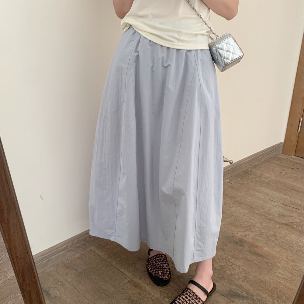 芭妮bonnet 韩系夏款甜美小清新纯色中长款半身裙5805