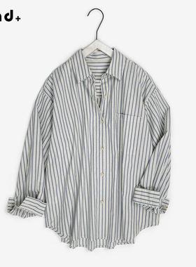 25M01FOUND+2025春 慵懒宽松蓝色条纹衬衫女中长款男友风衬衣纯棉