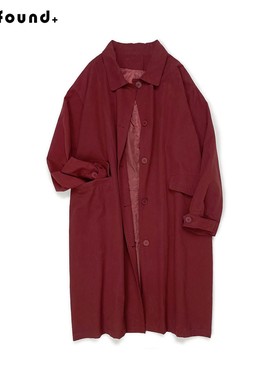 202WT27 Found+风衣外套女2025春新款卡其红色过膝中长款大衣宽松