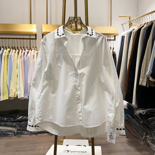 【晓艾档口实拍】花朵刺绣翻领衬衫女春秋新款小清新休闲百搭衬衣