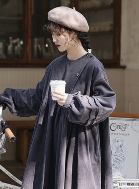 日系女装纽扣灯芯绒连衣裙甜美森系娃娃裙文艺复古森女风秋冬加厚