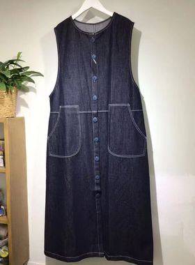 89502日式小众圆领无袖连衣裙复古中长款牛仔秋季马甲裙背心裙
