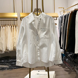 【晓艾档口实拍】日系复古休闲宽松衬衫女春季韩版领边门襟线上衣