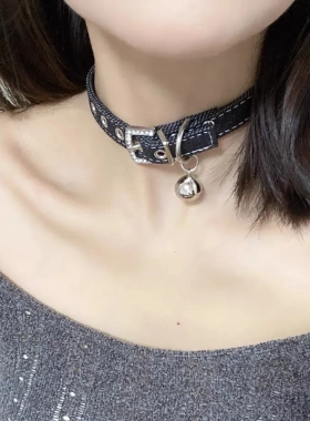 牛仔项圈纯欲牛仔布hoer项圈铃铛颈环项链小众设计感百搭混合材质