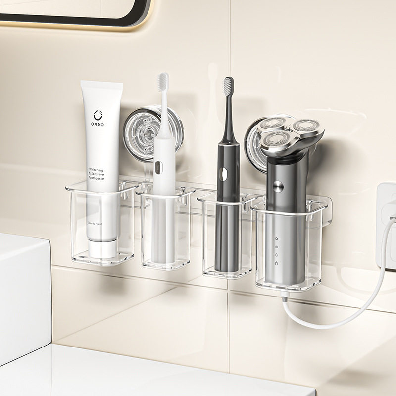 吸盘置物架卫生间电动牙刷收纳架免打孔壁挂式多功能沥水收纳盒