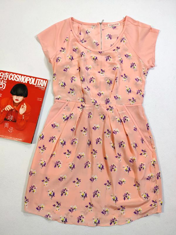 断码特价清仓100%桑蚕丝真丝双绉休闲圆领套头碎花连衣裙