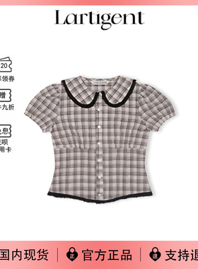 【现货】韩国lartigent金智秀同款新款宽松气质格纹翻领短袖衬衫